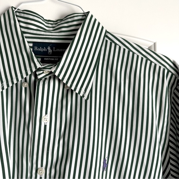 Ralph Lauren green & white stripe button down long sleeve collared shirt size XL - Picture 3 of 10
